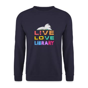 Lecture de livres de bibliothécaire de bibliothèque d’amour en direct - Sweat-shirt Unisexe - marine - Devant - Alina (178cm) & Michal (187cm)