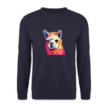 Alpaca in Pop Art - Unisex Sweatshirt - navy - Front - Alina (178cm) & Michal (187cm)
