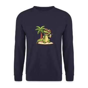 Alligator Island Summer Palm - Unisex Sweatshirt - navy - Front - Alina (178cm) & Michal (187cm)