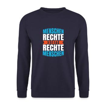 Menschenrechte statt rechte Menschen. Für Toleranz - Unisex Pullover - Navy - Vorne - Alina (178cm) & Michal (187cm)