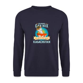 Kasachstan Kasach Katze National Flagge Adler - Unisex Pullover - Navy - Vorne - Alina (178cm) & Michal (187cm)