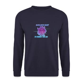 Glitc 80er style Einhorn - Guck mich nicht in dies - Unisex Pullover - Navy - Vorne - Alina (178cm) & Michal (187cm)