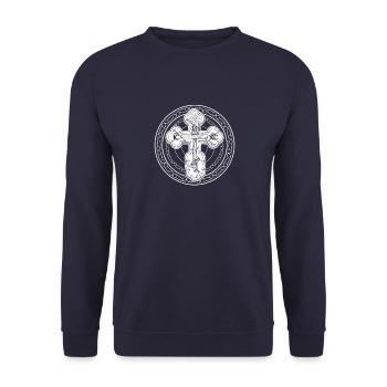 Serbien Belgrad Orthodox Serbisch Flagge Kreuz - Unisex Pullover - Navy - Vorne - Alina (178cm) & Michal (187cm)