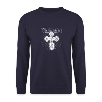 Serbien Serbisch Kreuz Orthodox Religion - Unisex Pullover - Navy - Vorne - Alina (178cm) & Michal (187cm)