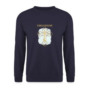 Serbien Belgrad Balkan Orthodox Flagge Kreuz - Unisex Pullover - Navy - Vorne - Alina (178cm) & Michal (187cm)