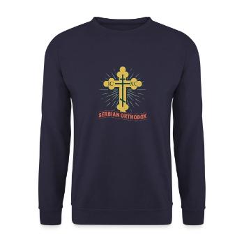Serbien Serbe Kreuz Symbol Orthodox Balkan - Unisex Pullover - Navy - Vorne - Alina (178cm) & Michal (187cm)