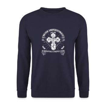 Orthodox Religion Kreuz Balkan Serbien Serbe - Unisex Pullover - Navy - Vorne - Alina (178cm) & Michal (187cm)