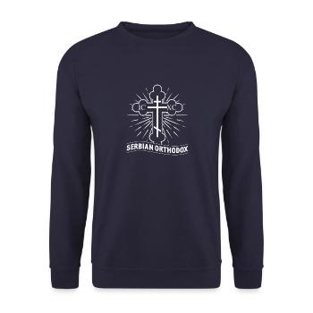 Serbien Serbe Kreuz Symbol Orthodox Balkan - Unisex Pullover - Navy - Vorne - Alina (178cm) & Michal (187cm)