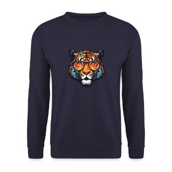 Tiger Kopf Cool - Unisex Pullover - Navy - Vorne - Alina (178cm) & Michal (187cm)