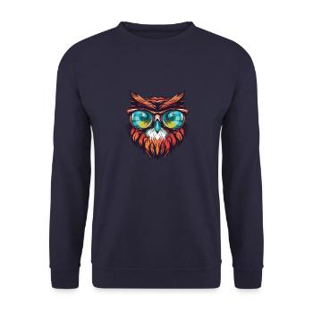Eule Kopf Cool - Unisex Pullover - Navy - Vorne - Alina (178cm) & Michal (187cm)