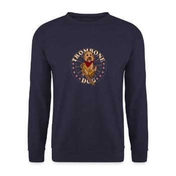 Posaune Musik Instrument Trompete Hund - Unisex Pullover - Navy - Vorne - Alina (178cm) & Michal (187cm)