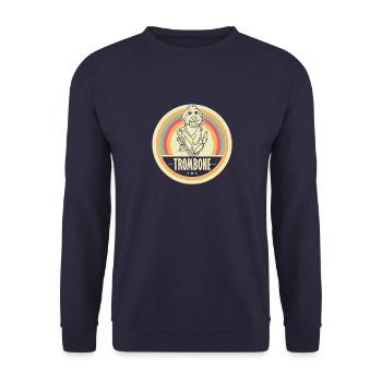 Hund Musiker Posaune Trompete Musik Welpe - Unisex Pullover - Navy - Vorne - Alina (178cm) & Michal (187cm)
