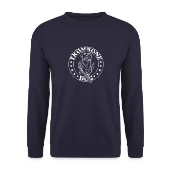 Posaune Musik Instrument Trompete Hund - Unisex Pullover - Navy - Vorne - Alina (178cm) & Michal (187cm)