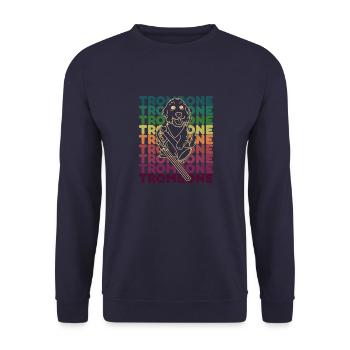 Hund Blechbläser Posaune Musiker Orchester - Unisex Pullover - Navy - Vorne - Alina (178cm) & Michal (187cm)