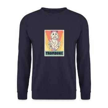 Welpe Musiker Musik Instrument Posaune - Unisex Pullover - Navy - Vorne - Alina (178cm) & Michal (187cm)