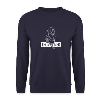 Hund Musik Konzert Musiker Posaune Trompete - Unisex Pullover - Navy - Vorne - Alina (178cm) & Michal (187cm)