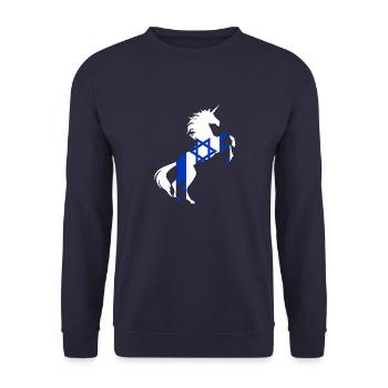 T-Shirt Drapeau Licorne Israël Licorne Magique Israël - Sweat-shirt Unisexe - marine - Devant - Alina (178cm) & Michal (187cm)