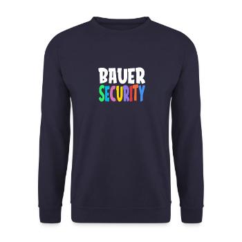 Colorful Bauer Security Rainbow Lettering Logo - Unisex Pullover - Navy - Vorne - Alina (178cm) & Michal (187cm)