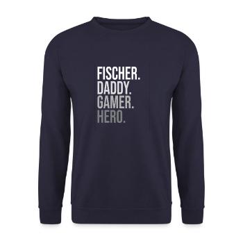 Pêcheur Papa Gamer Hero Déclaration Famille Papa - Sweat-shirt Unisexe - marine - Devant - Alina (178cm) & Michal (187cm)