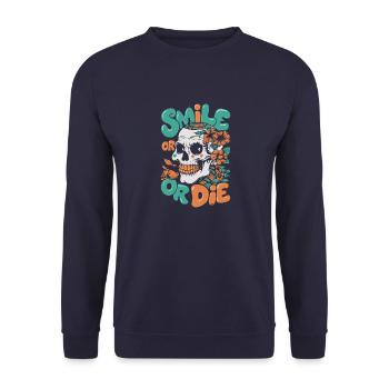 SMILE OR DIE - Unisex Sweatshirt - navy - Front - Alina (178cm) & Michal (187cm)