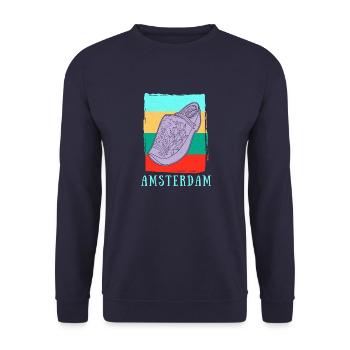 Niederlande Tourist Amsterdam Holzschuhe Schuhe - Unisex Pullover - Navy - Vorne - Alina (178cm) & Michal (187cm)