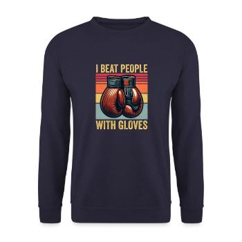Ich Schlage Leute Mit Handschuhen Boxen Liebhaber Jahrgang - Unisex Pullover - Navy - Vorne - Alina (178cm) & Michal (187cm)