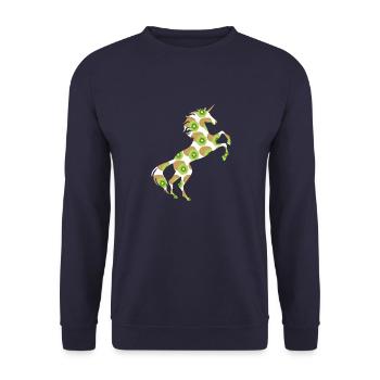 Kiwis Einhorn T-Shirt Chinesisches Stachelbeer-Wortspiel - Unisex Pullover - Navy - Vorne - Alina (178cm) & Michal (187cm)