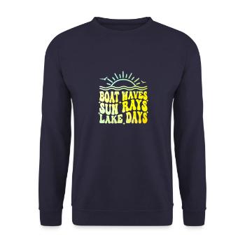 Boat Waves Sun Rays Laks Days - Unisex Pullover - Navy - Vorne - Alina (178cm) & Michal (187cm)