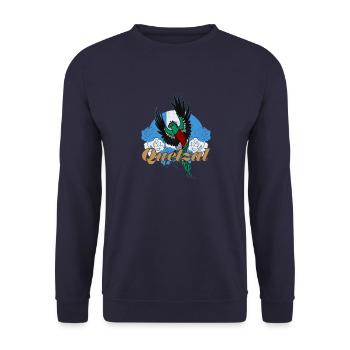 Quetzalteca Vogel Tropisch Antigua Guatemala - Unisex Pullover - Navy - Vorne - Alina (178cm) & Michal (187cm)