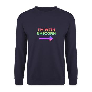 I'm With Unicorn Rainbow Magical Pointing Arrow - Unisex Sweatshirt - navy - Front - Alina (178cm) & Michal (187cm)