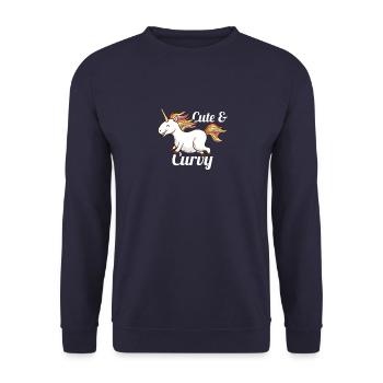 Niedliches und kurviges Einhorn-T-Shirt - Lustiges molliges Mädchen - Unisex Pullover - Navy - Vorne - Alina (178cm) & Michal (187cm)