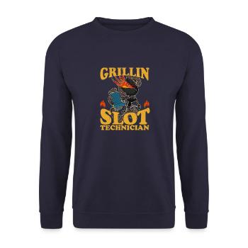 BBQ Grillen Fleisch Koch Vater Barbecue Grill - Unisex Pullover - Navy - Vorne - Alina (178cm) & Michal (187cm)
