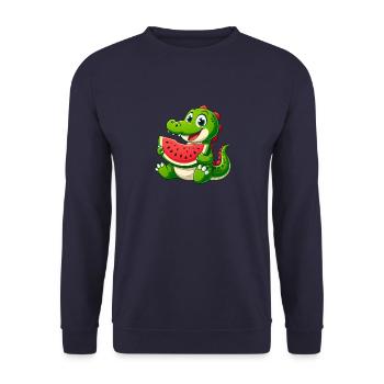 Krokodil Melone Wassermelone Frucht Fruchtig - Unisex Pullover - Navy - Vorne - Alina (178cm) & Michal (187cm)