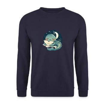 Sleepy worm with a pillow and the moon - Unisex Sweatshirt - navy - Front - Alina (178cm) & Michal (187cm)