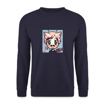 Süßes Fuchs Anime-Kind: Hallo! - Unisex Pullover - Navy - Vorne - Alina (178cm) & Michal (187cm)
