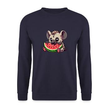 Lustige Hyäne isst Wassermelone Sommerfrucht - Unisex Pullover - Navy - Vorne - Alina (178cm) & Michal (187cm)