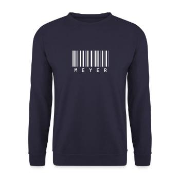Meyer Barcode Familienname Balkencode Geschenk - Unisex Pullover - Navy - Vorne - Alina (178cm) & Michal (187cm)