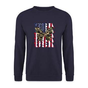 USA Amerika Camouflage Schmetterling - Unisex Pullover - Navy - Vorne - Alina (178cm) & Michal (187cm)