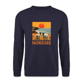Nordsee Schafe Norddeutschland Niedersachsen - Unisex Pullover - Navy - Vorne - Alina (178cm) & Michal (187cm)