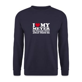 J’aime le cadeau du nom de famille du cœur Meyer - Sweat-shirt Unisexe - marine - Devant - Alina (178cm) & Michal (187cm)