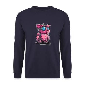 Cyber-Cyborg-Roboter-Schwein - Unisex Pullover - Navy - Vorne - Alina (178cm) & Michal (187cm)