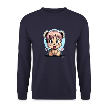 Niedlicher und Lustiger Kuschelbär: Hallo - Unisex Pullover - Navy - Vorne - Alina (178cm) & Michal (187cm)