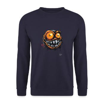 Was für ein cooles, verrücktes Monster-Gesicht - Unisex Pullover - Navy - Vorne - Alina (178cm) & Michal (187cm)