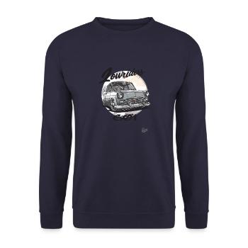 East Germany DDR Car Lowrider 601 Auto - Unisex Pullover - Navy - Vorne - Alina (178cm) & Michal (187cm)