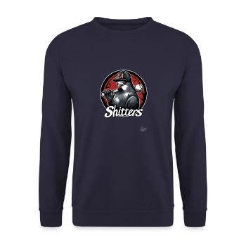 Funny parody baseball team pigeon: LA Shitters - Unisex Sweatshirt - navy - Front - Alina (178cm) & Michal (187cm)