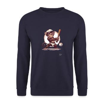 Baseball Player with Bat: Baby Monkey - Unisex Sweatshirt - navy - Front - Alina (178cm) & Michal (187cm)