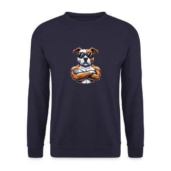Cooler Hund Pitbull Sonnenbrille Cartoon Stil - Unisex Pullover - Navy - Vorne - Alina (178cm) & Michal (187cm)