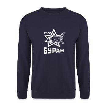 Buran Weltraum Raumschiff UdSSR Russland - Unisex Pullover - Navy - Vorne - Alina (178cm) & Michal (187cm)