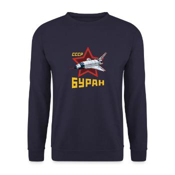 Buran Weltraum Raumschiff UdSSR Russland - Unisex Pullover - Navy - Vorne - Alina (178cm) & Michal (187cm)