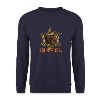 Chanukka Jiddisch Feiertag Jude Tradition Thora - Unisex Pullover - Navy - Vorne - Alina (178cm) & Michal (187cm)